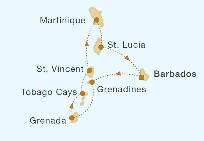 Grenadine Islands 7 Nights Itinerary Map