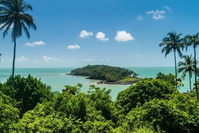 View of Ile du Diable from Ile Royale in archipelago of Iles du Salut in French Guiana