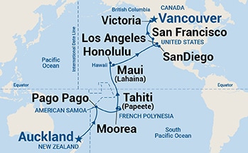 28-Day Hawaii, Tahiti & South Pacific Crossing Itinerary Map