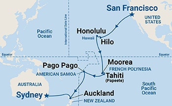 24-Day Hawaii, Tahiti & South Pacific Crossing Itinerary Map