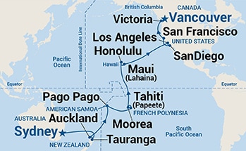 33-Day Hawaii, Tahiti & South Pacific Crossing Itinerary Map