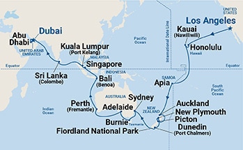 52-Day World Cruise Liner - South Pacific & Indian Ocean Itinerary Map