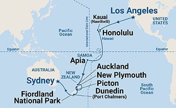26-Day World Cruise Segment-Hawaii, Tahiti & South Pacific Crossing Itinerary Map