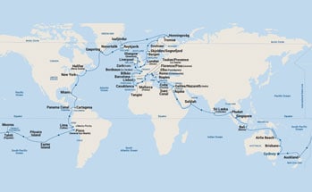 113-Day World Cruise - Roundtrip Sydney Itinerary Map